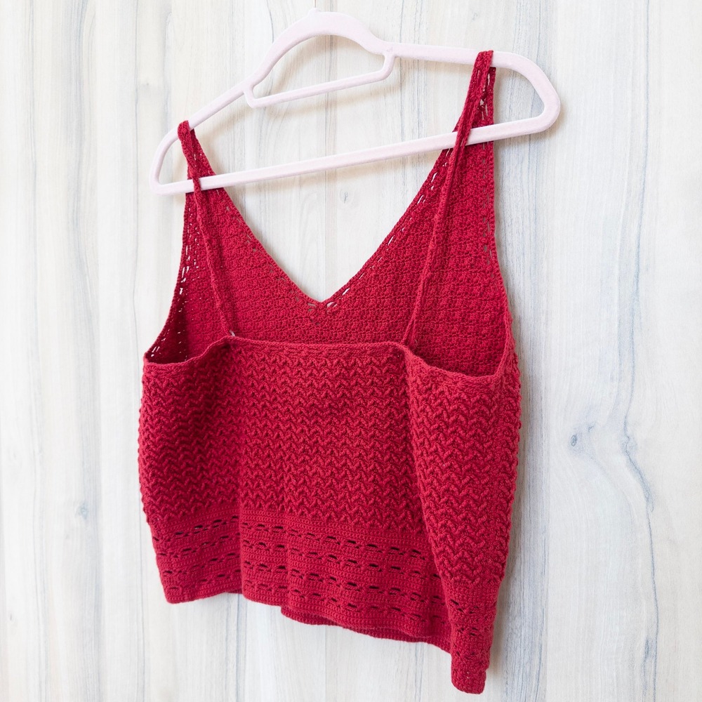Jones New York Womens Crochet Crop Tank Top Size L Red Hand Knit Boho Festival - Picture 6 of 6